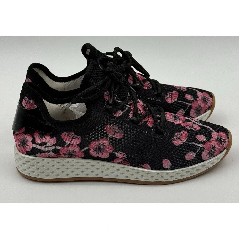 Urban Sport‎ By J/Slides Black Pink Cherry blossom? Mesh Knit Sneakers Sz 7